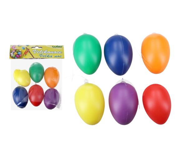 Vajíčko dekorační plastové barevné na zavěšení 6 cm, 6ks