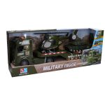Auto tahač vojenský 55 cm a helikoptéra s efekty set