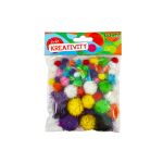 Pom pom glitter mix velikostí, 80ks