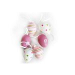 Vajíčko dekorační plastové malované 6 cm, 6ks v organza sáčku