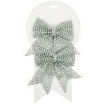 Mašle vánoční stříbrná s kamínky 2ks, 12cm