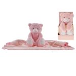 Medvídek plyšový 26cm sedící s dětskou dekou 75x75cm růžový