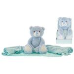 Medvídek plyšový 26cm sedící s dětskou dekou 75x75cm modrý