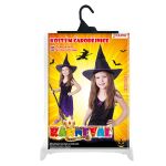 Dětský kostým fialový s kloboukem čarodějnice/Halloween (M)