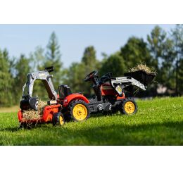 Falk Šlapací traktor Vintage 2058N s lžící, bagrem a přívěsem, červený