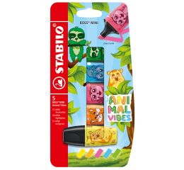 Zvýrazňovač - STABILO BOSS MINI Animal Vibes - 5 ks sada - neonové barvy