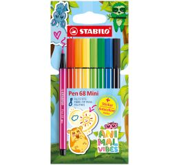 Prémiový vláknový fix - STABILO Pen 68 Mini Animal Vibes - 8 ks sada - včetně samolepky