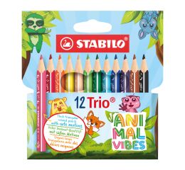 Trojhranné pastelky - STABILO Trio silná krátká Animal Vibes - 12 ks sada - s motivy zvířat