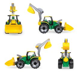 Traktor se lžící a bagrem, zeleno žlutý, 107cm