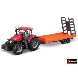 Bburago Farm 10cm Tractor with Trailer - Case IH Optum CVX 300 with Low Loader Trailer