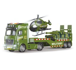 Auto tahač vojenský 55 cm a helikoptéra s efekty set