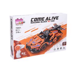 Stavebnice Auto oranžové RC na dálkové ovládání 18,5 cm 319 dílků