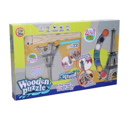 Puzzle 3D dřevěné s barvami Eiffelova věž