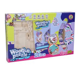 Puzzle 3D dřevěné dům s barvami