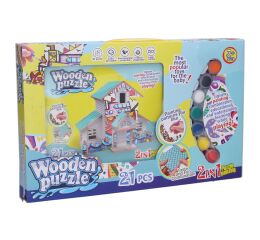 Puzzle 3D dřevěné domeček s barvami
