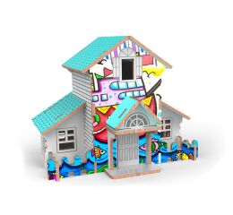 Puzzle 3D dřevěné domeček s barvami
