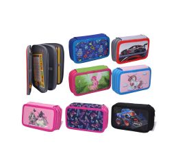 Penál třípatrový s výbavou - textil