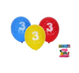 Balónek nafukovací 30cm - sada 5ks, s číslem 3
