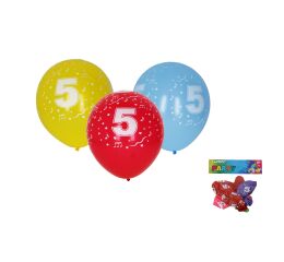 Balónek nafukovací 30cm - sada 5ks, s číslem 5