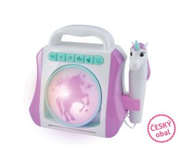 Karaoke box s mikrofonem jednorožec 21x9x19 cm - český obal