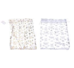 Sáček ORGANZA Vločky 25x35 cm Vánoce