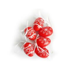 Vajíčko dekorační plastové červené 6 cm, 6ks v organza sáčku