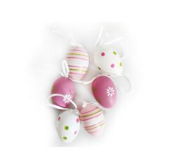 Vajíčko dekorační plastové malované 6 cm, 6ks v organza sáčku
