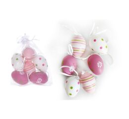Vajíčko dekorační plastové malované 6 cm, 6ks v organza sáčku