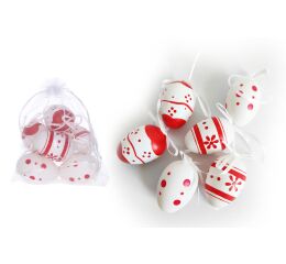 Vajíčko dekorační plastové malované 6 cm, 6ks v organza sáčku