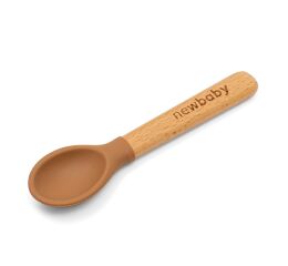 Lžička silikon-dřevo New Baby karamelová 14cm