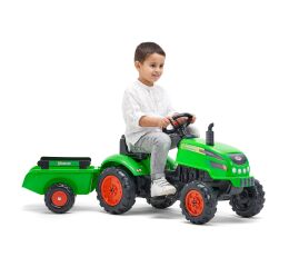 Šlapací traktor s vlečnou a otevírací kapotou zelený