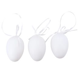 Vajíčko dekorační plastové bílé na zavěšení 6 cm, 6ks