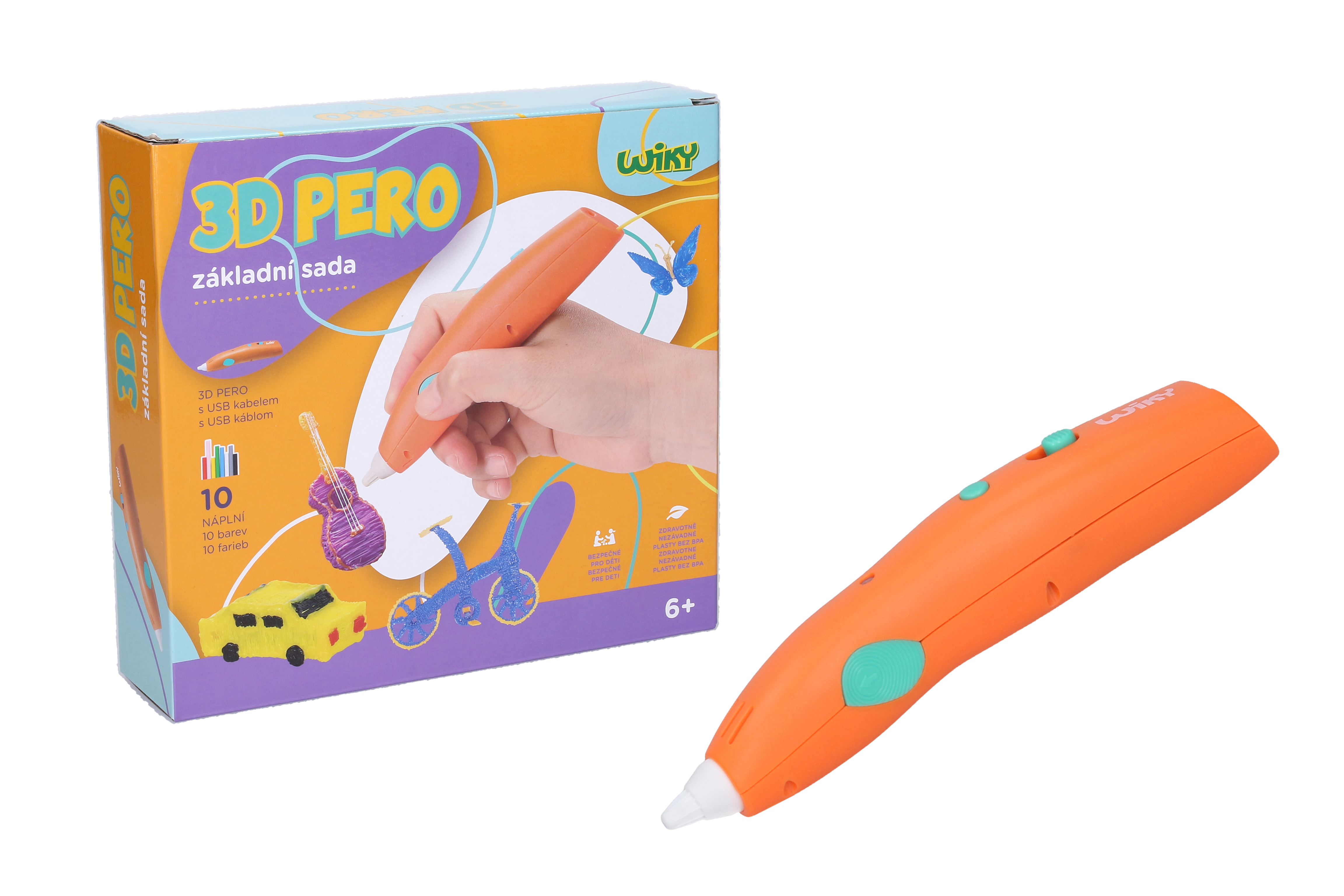 Levně 3D pero WIKY oranžové základní sada 10 náplní 10 šablon