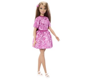 BRB FASHIONISTAS MODELKA V ŠATECH S RŮŽOVÝM PAISLEY VZOREM
