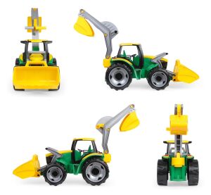 Traktor se lžící a bagrem, zeleno žlutý, 107cm
