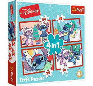 Trefl Puzzle 4v1 Stitch Vánoce