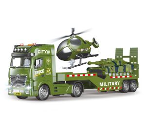 Auto tahač vojenský 55 cm a helikoptéra s efekty set