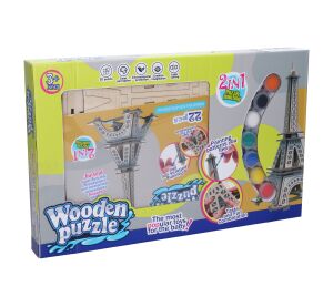 Puzzle 3D dřevěné s barvami Eiffelova věž