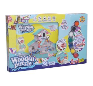 Puzzle 3D dřevěné domeček s barvami