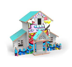 Puzzle 3D dřevěné domeček s barvami