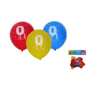 Balónek nafukovací 30cm - sada 5ks, s číslem 0