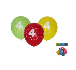 Balónek nafukovací 30cm - sada 5ks, s číslem 4