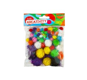 Pom pom glitter mix velikostí, 80ks