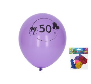 Balónek nafukovací 30 cm - sada 5ks, s číslem 50