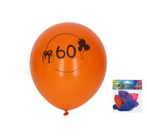 Balónek nafukovací 30 cm - sada 5ks, s číslem 60
