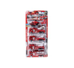 Hasičský set auto na zpětné natažení 17 cm 5 ks