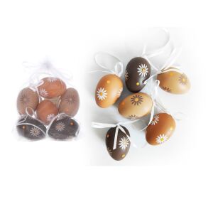 Vajíčko dekorační plastové malované 6 cm, 6ks v organza sáčku