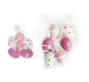 Vajíčko dekorační plastové malované 6 cm, 6ks v organza sáčku