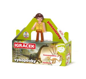 Igráček Paleontoložka – figurka s vykopávkami dinosaurů Parasaurolopha a Diplodoca