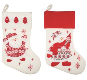 Punčocha filcová mikulášská 40 cm, bíločervená